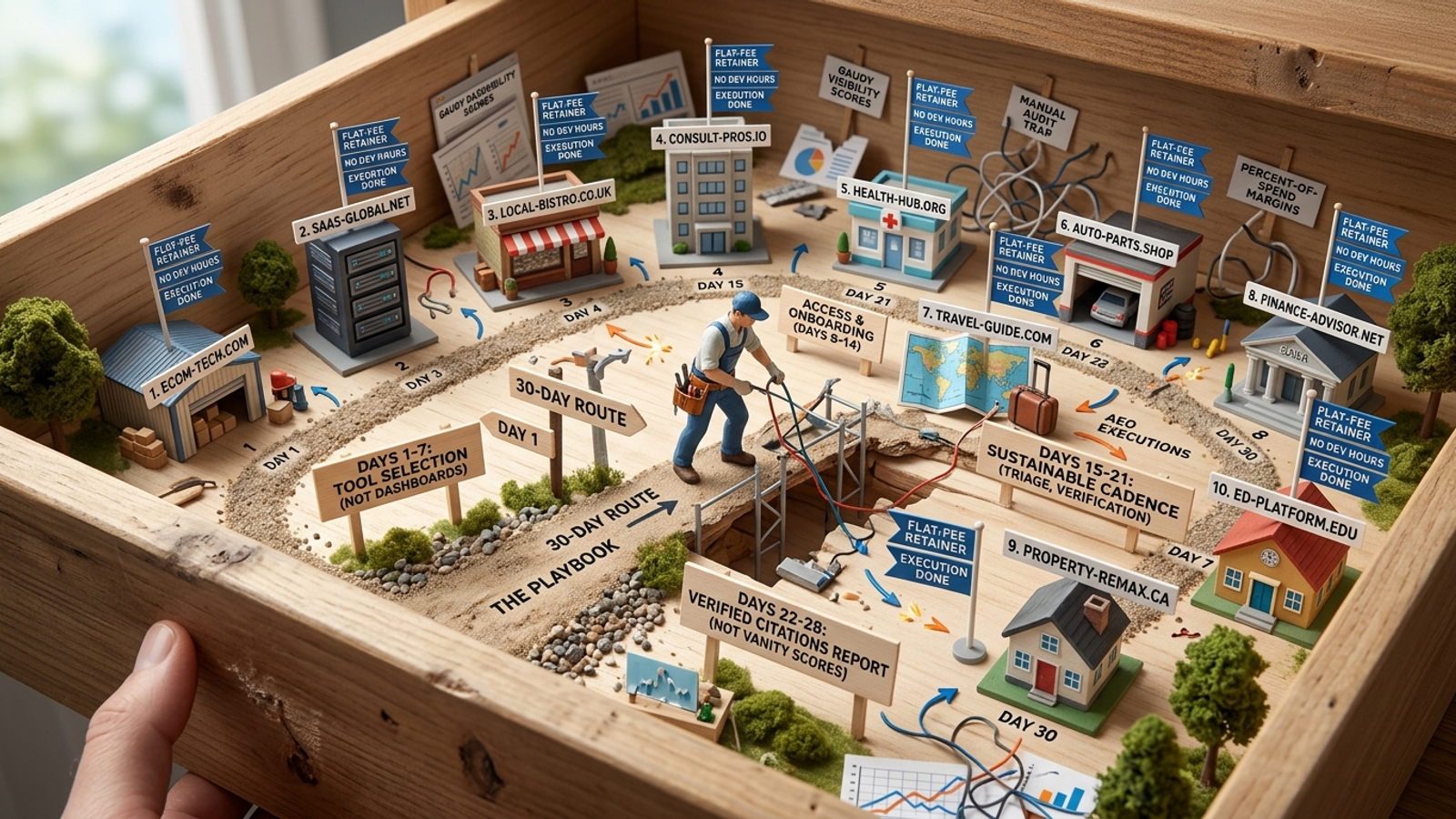 Cover image for: One Operator, Ten Domains, 30 Days: The Flat-Fee AEO Retainer Playbook